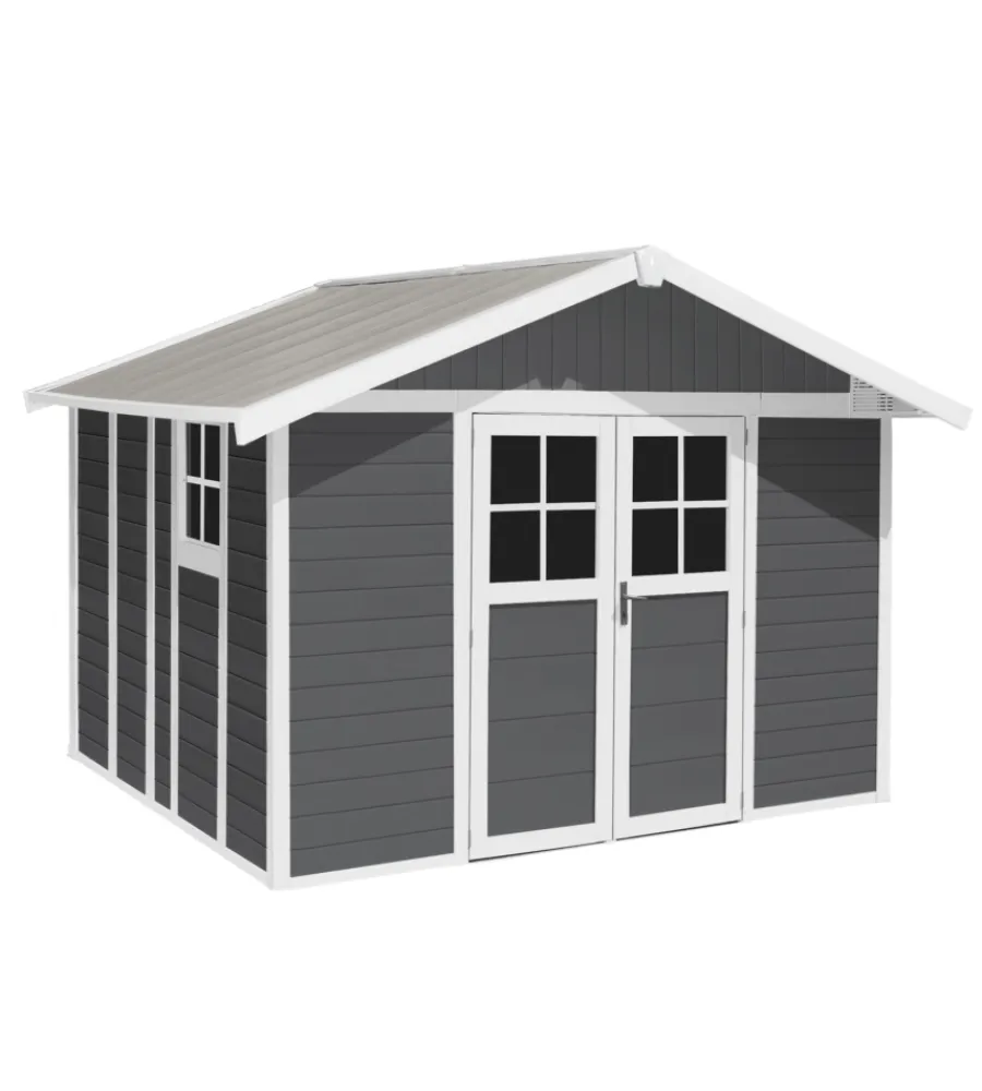 Casette Da Giardino-Grosfillex Casetta da giardino in pvc "deco 11" grigio scuro e bianco 370x407x250 cm - cod. 23011276