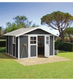 Casette Da Giardino-Grosfillex Casetta da giardino in pvc "deco 11" grigio scuro e bianco 370x407x250 cm - cod. 23011276