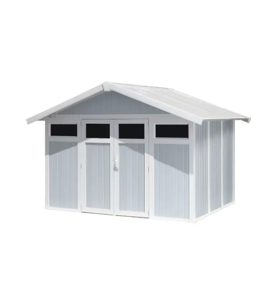 Hot Casetta da giardino in pvc "utility 7" grigio-azzurro e bianco 370x298x250 cm - cod. 22807137 Casette Da Giardino