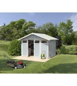 Hot Casetta da giardino in pvc "utility 7" grigio-azzurro e bianco 370x298x250 cm - cod. 22807137 Casette Da Giardino