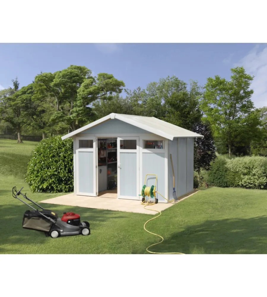 Hot Casetta da giardino in pvc "utility 7" grigio-azzurro e bianco 370x298x250 cm - cod. 22807137 Casette Da Giardino