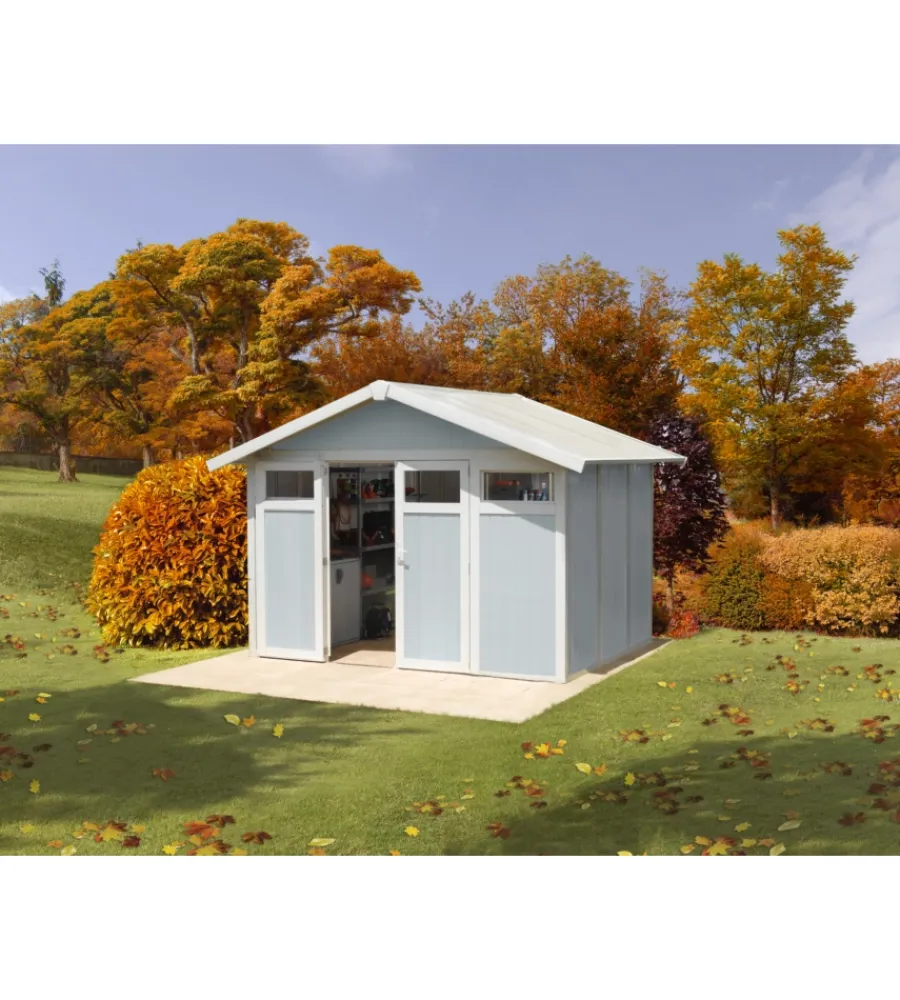 Hot Casetta da giardino in pvc "utility 7" grigio-azzurro e bianco 370x298x250 cm - cod. 22807137 Casette Da Giardino