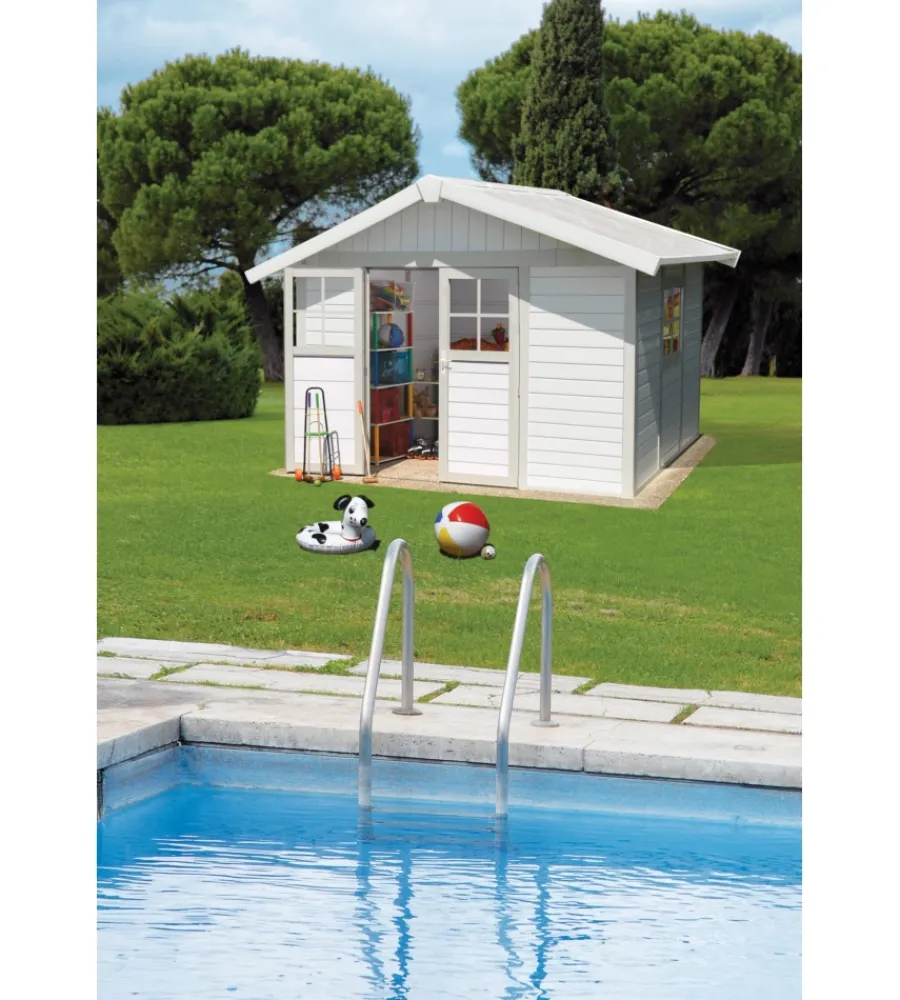Casette Da Giardino-Grosfillex Casetta da giardino in pvc "deco 7" bianco e grigio-verde 370x298x250 cm - cod. 22907140