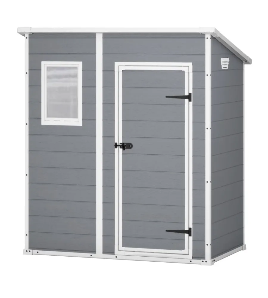 New Casetta da giardino "manor pent 6x4" in resina colore grigio con porta battente singola 183,5x111x200,5 cm Casette Da Giardino