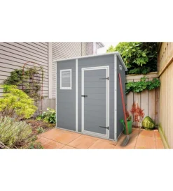 New Casetta da giardino "manor pent 6x4" in resina colore grigio con porta battente singola 183,5x111x200,5 cm Casette Da Giardino