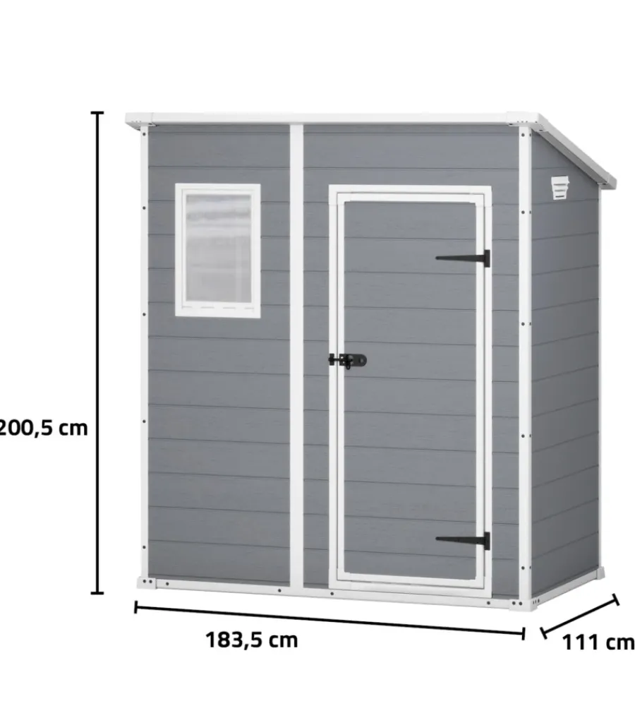 New Casetta da giardino "manor pent 6x4" in resina colore grigio con porta battente singola 183,5x111x200,5 cm Casette Da Giardino