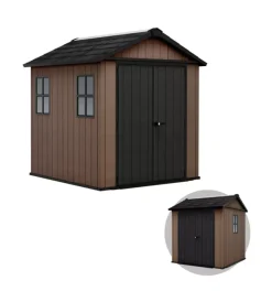 Keter Casette Da Giardino|Casetta da giardino "newton+ 757/775" in resina marrone doppia opzione montaggio 230x223,8x246 cm