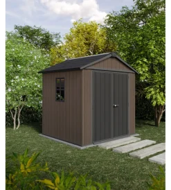 Keter Casette Da Giardino|Casetta da giardino "newton+ 757/775" in resina marrone doppia opzione montaggio 230x223,8x246 cm