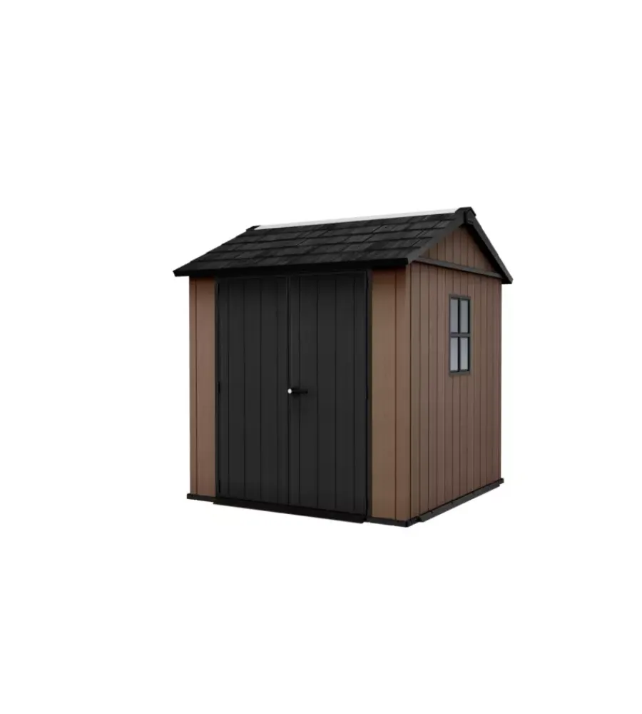 Keter Casette Da Giardino|Casetta da giardino "newton+ 757/775" in resina marrone doppia opzione montaggio 230x223,8x246 cm