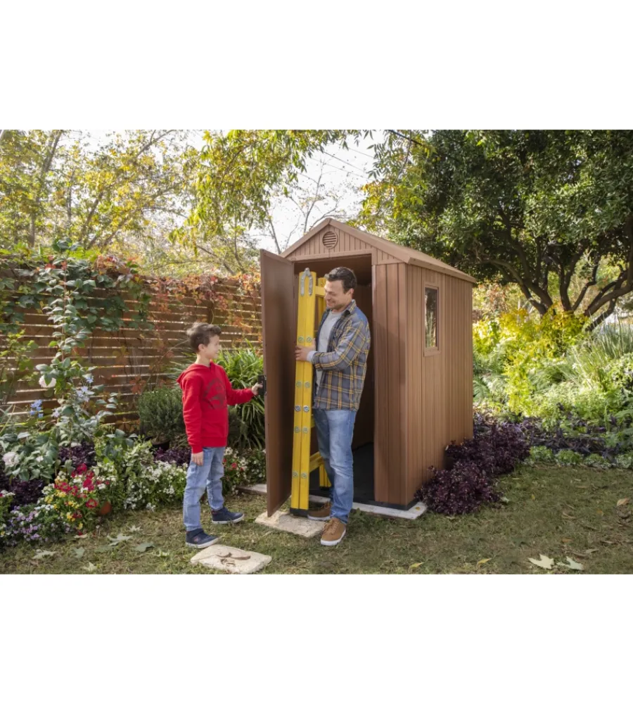 Keter Casette Da Giardino|Casetta da giardino "darwin 4x6" in evotech+ colore marrone con porta battente singola 125,8x184,5x205,1 cm
