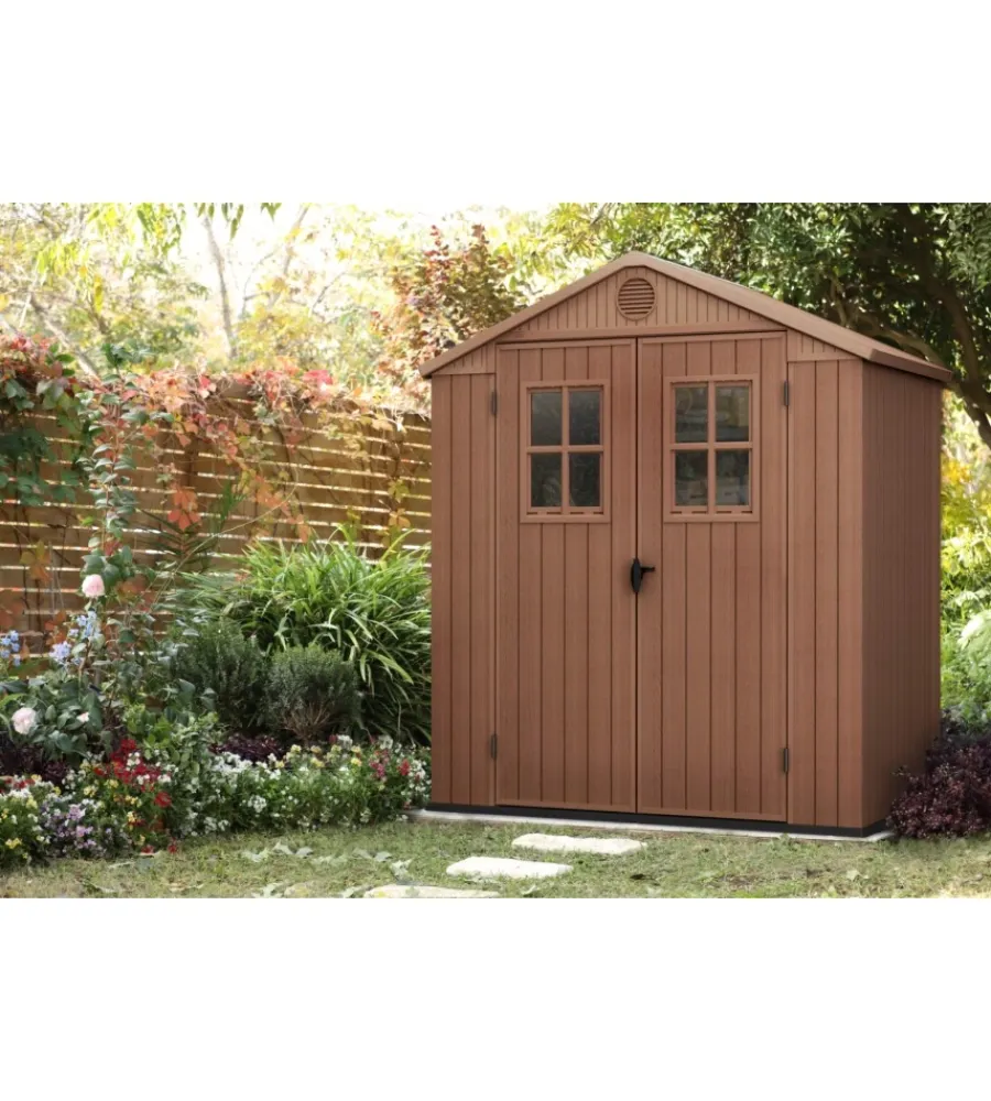 Casette Da Giardino-Keter Casetta da giardino "darwin 6x4" in evotech+ colore marrone con porta battente doppia 190x122x221 cm
