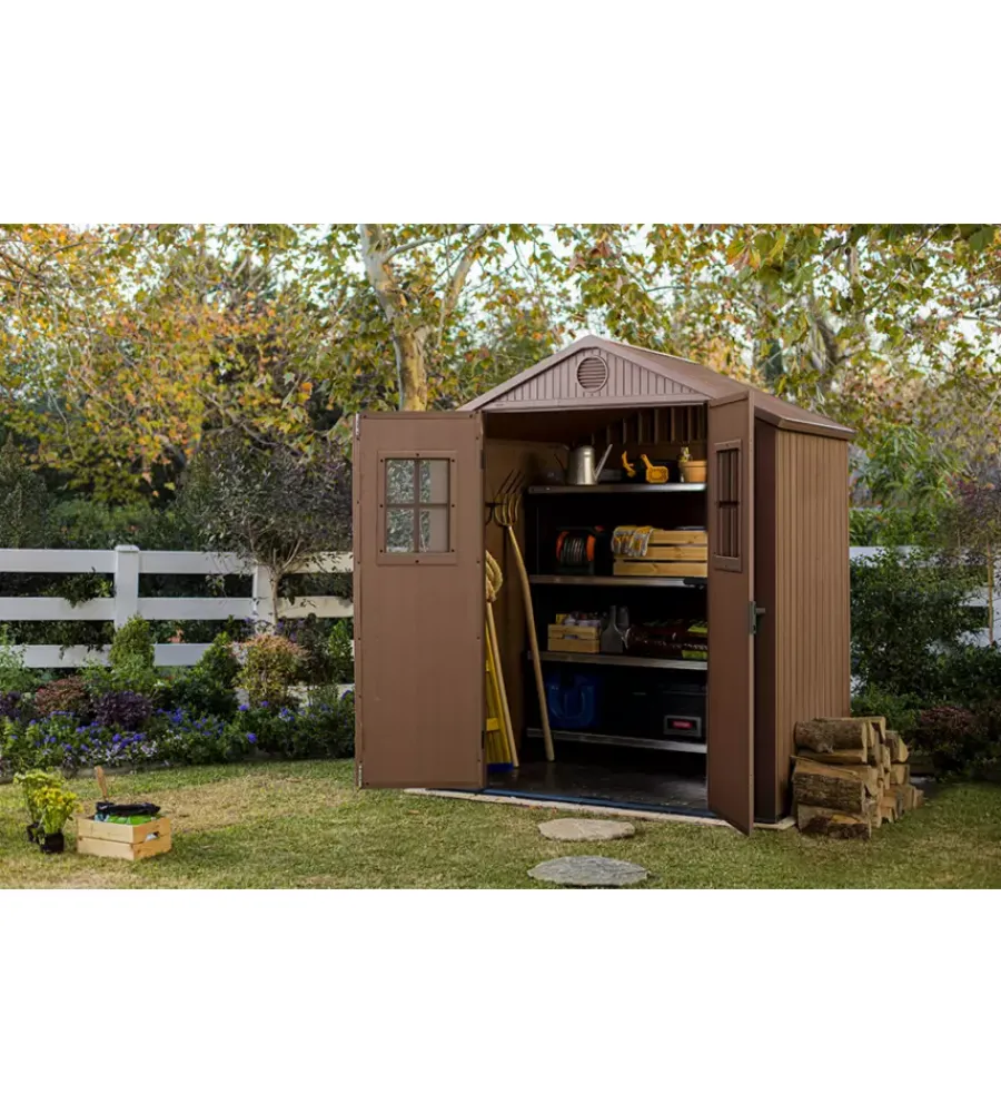 Casette Da Giardino-Keter Casetta da giardino "darwin 6x4" in evotech+ colore marrone con porta battente doppia 190x122x221 cm