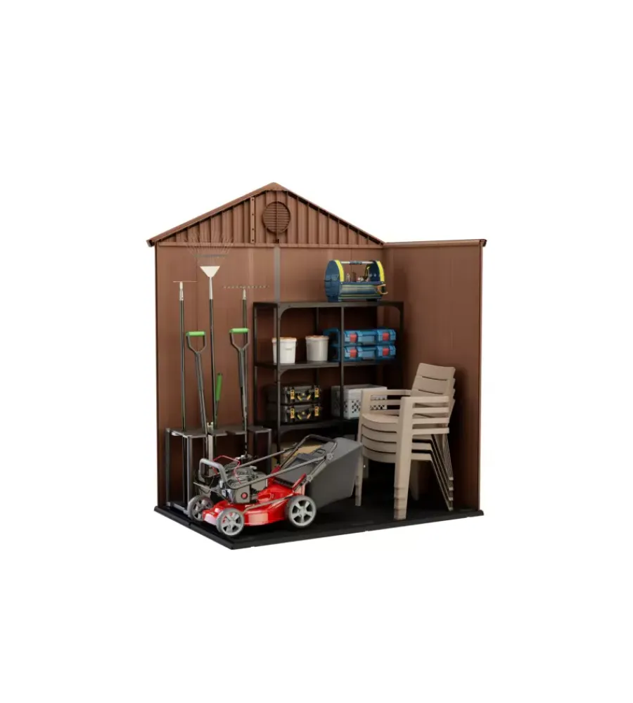 Casette Da Giardino-Keter Casetta da giardino "darwin 6x4" in evotech+ colore marrone con porta battente doppia 190x122x221 cm
