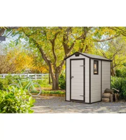 Casette Da Giardino-Keter Casetta da giardino "manor 4x6" in resina colore beige con porta battente singola 130x192x198 cm