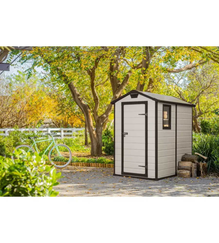 Casette Da Giardino-Keter Casetta da giardino "manor 4x6" in resina colore beige con porta battente singola 130x192x198 cm