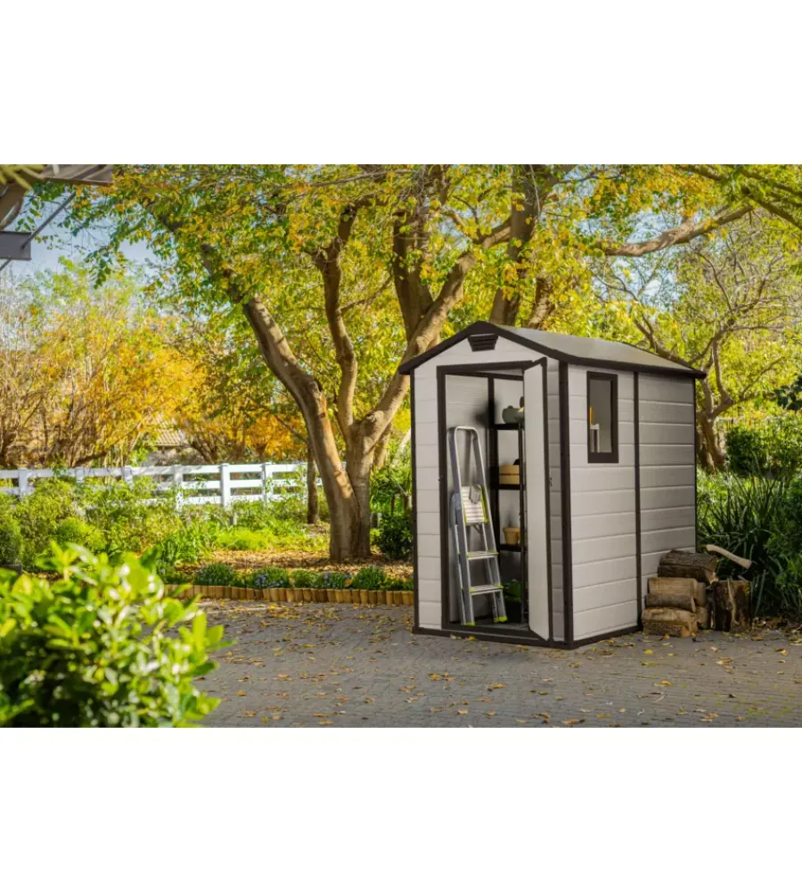 Casette Da Giardino-Keter Casetta da giardino "manor 4x6" in resina colore beige con porta battente singola 130x192x198 cm