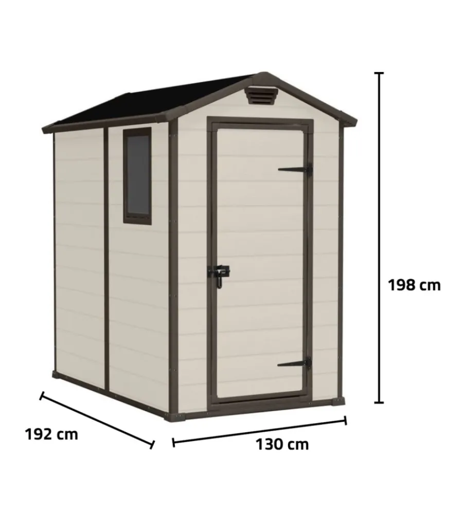 Casette Da Giardino-Keter Casetta da giardino "manor 4x6" in resina colore beige con porta battente singola 130x192x198 cm