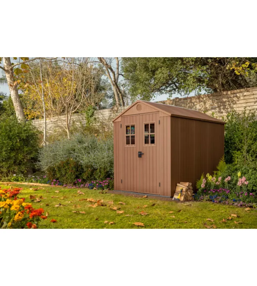 Keter Casette Da Giardino|Casetta da giardino "darwin 6x8" in evotech+ colore marrone con porta battente doppia 190x244x221 cm