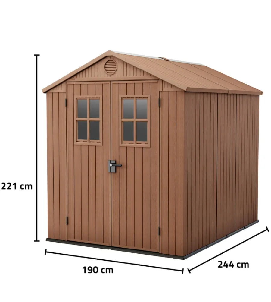 Keter Casette Da Giardino|Casetta da giardino "darwin 6x8" in evotech+ colore marrone con porta battente doppia 190x244x221 cm