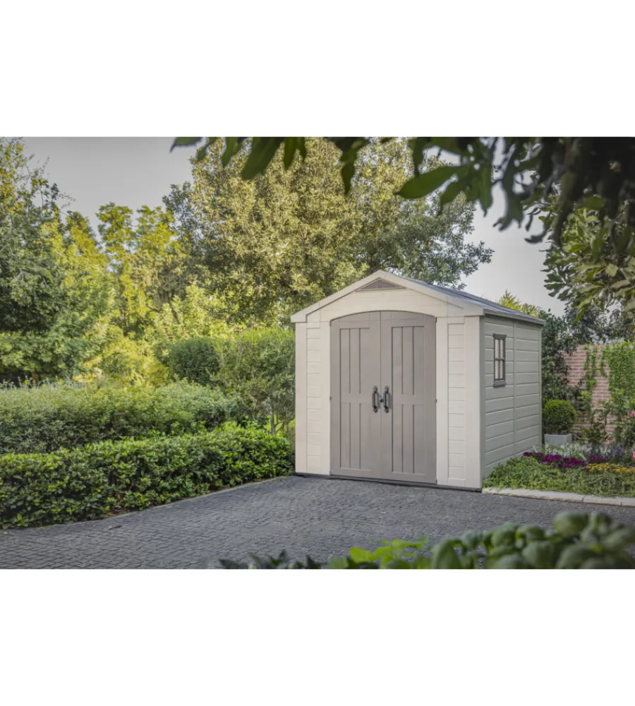 Best Casetta da giardino "factor 8x8" in resina colore beige con porta battente doppia 256,5x255x243 cm Casette Da Giardino