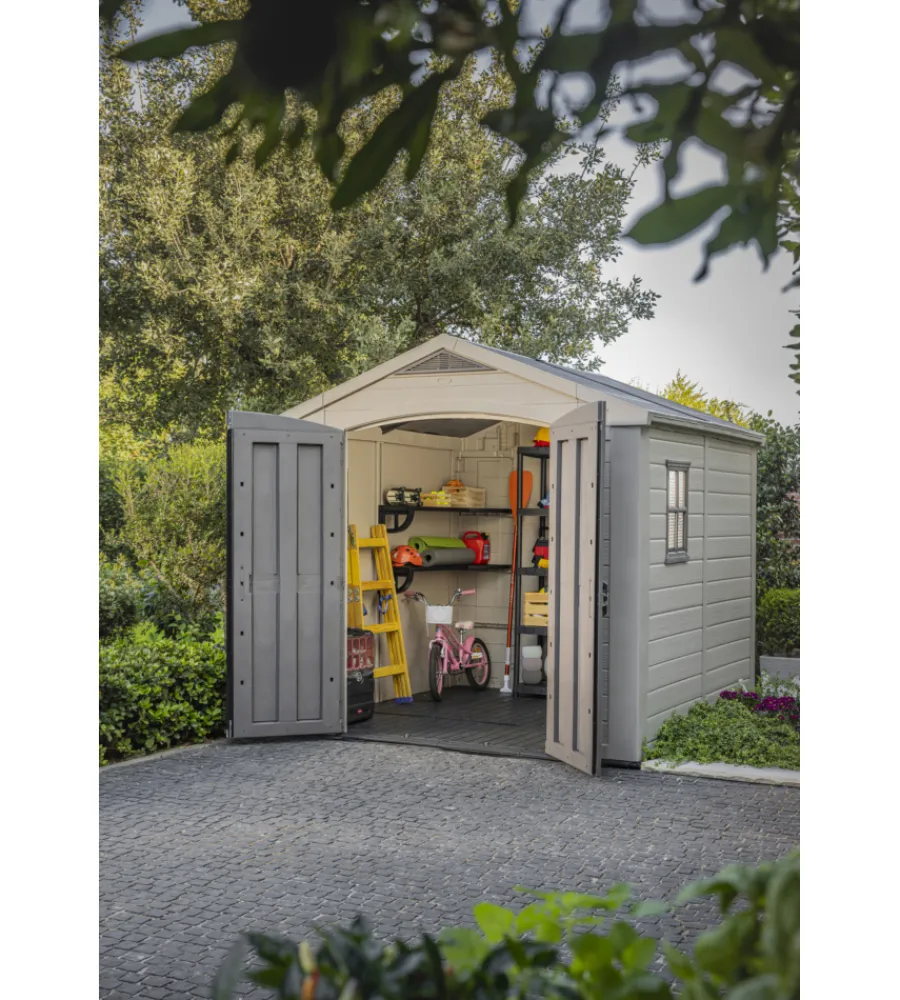 Best Casetta da giardino "factor 8x8" in resina colore beige con porta battente doppia 256,5x255x243 cm Casette Da Giardino