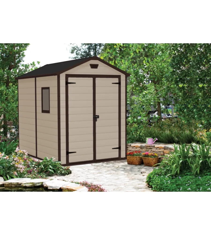 Casette Da Giardino-Keter Casetta da giardino "manor 6x8" in resina colore beige con porta battente doppia 185,8x236,8x227 cm