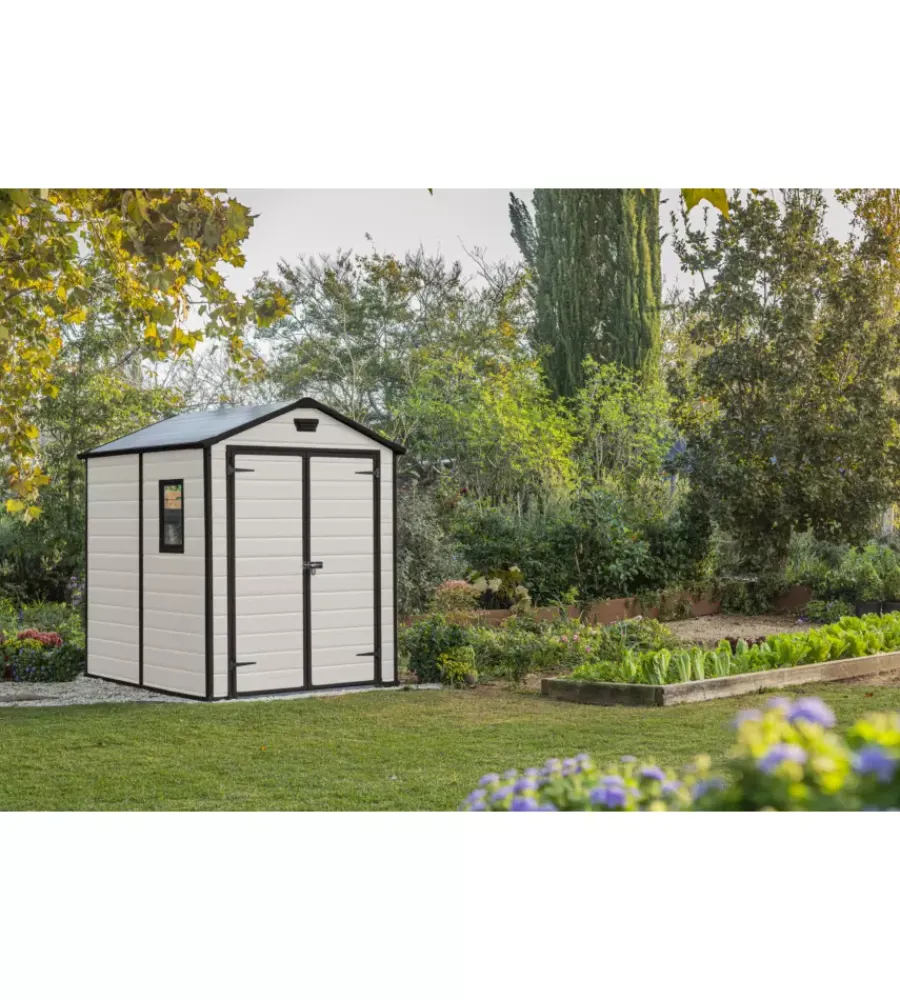 Casette Da Giardino-Keter Casetta da giardino "manor 6x8" in resina colore beige con porta battente doppia 185,8x236,8x227 cm