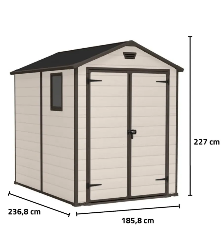 Casette Da Giardino-Keter Casetta da giardino "manor 6x8" in resina colore beige con porta battente doppia 185,8x236,8x227 cm