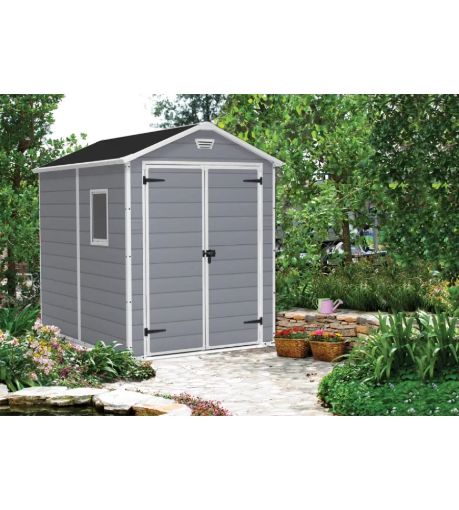 Online Casetta da giardino "manor 6x8" in resina colore grigio con porta battente doppia 185,8x236,8x227 cm Casette Da Giardino