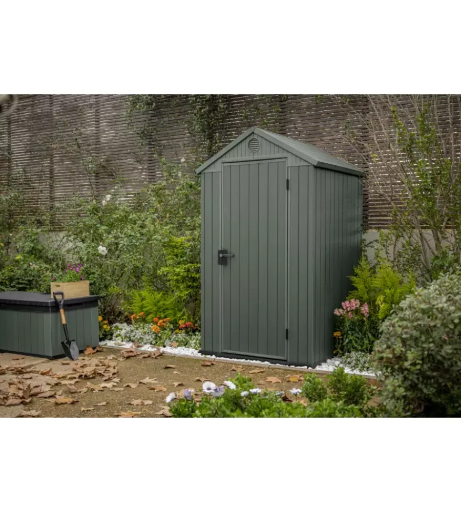 Casette Da Giardino-Keter Casetta da giardino "darwin 4x4" in evotech+ colore verde con porta battente singola 123,8x117x205,1 cm