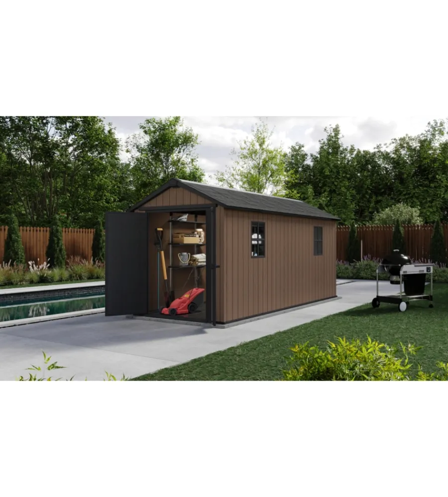 Clearance Casetta da giardino "newton+ 7515/1575" in resina marrone doppia opzione montaggio 476x230x246 cm Casette Da Giardino