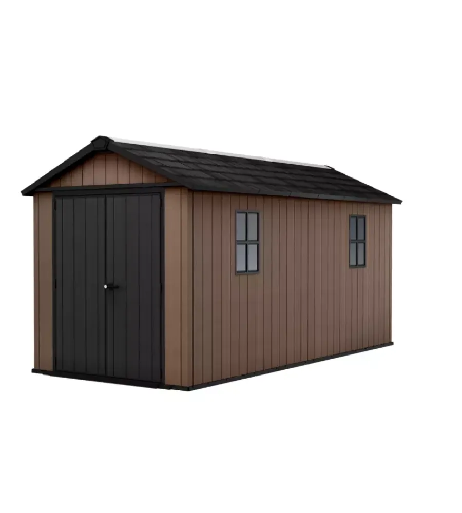 Clearance Casetta da giardino "newton+ 7515/1575" in resina marrone doppia opzione montaggio 476x230x246 cm Casette Da Giardino