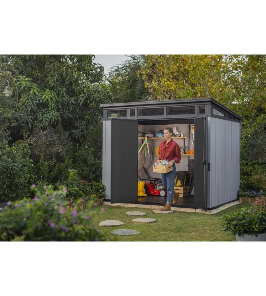 Casette Da Giardino-Keter Casetta da giardino "artisan 9x7" in duotech colore grigio con porta battente doppia 277x218x226 cm