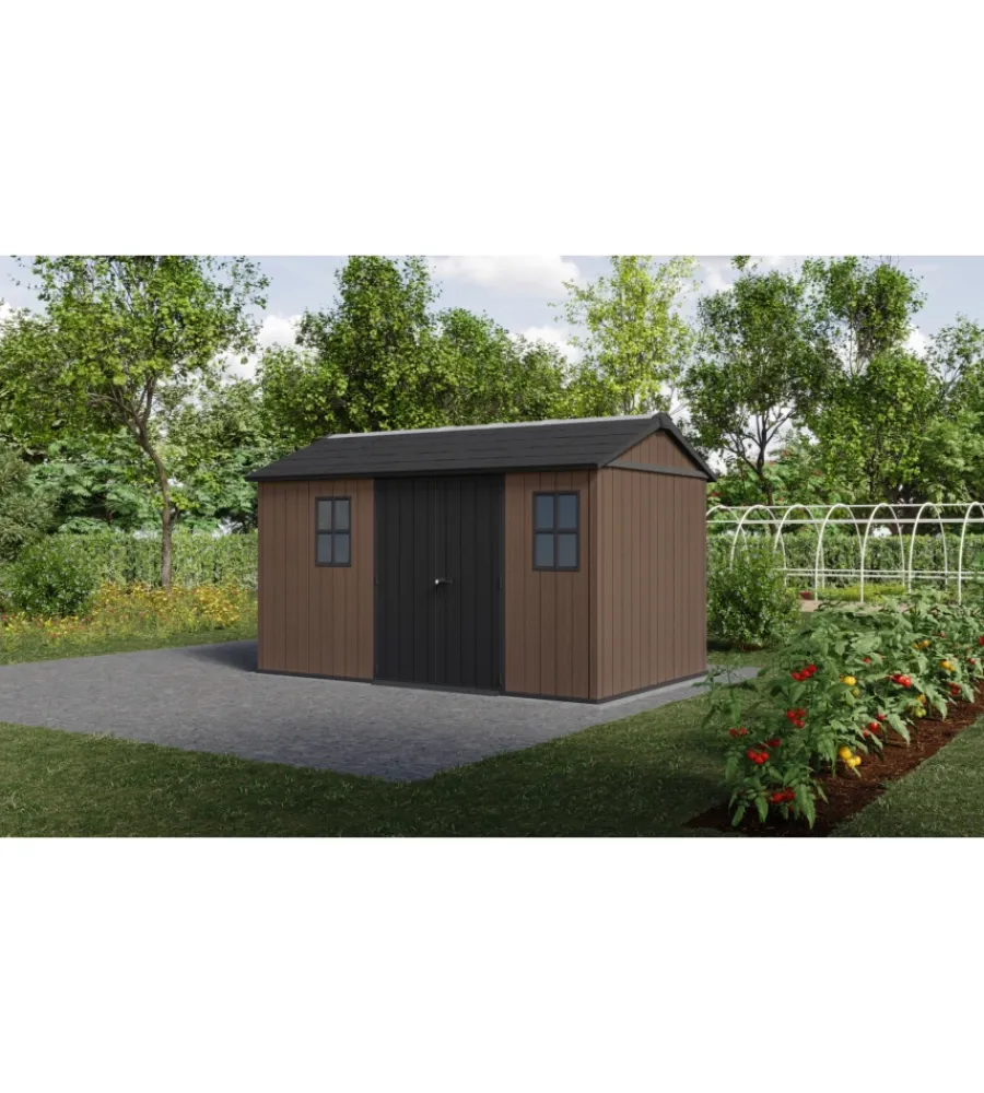 Casetta da giardino "newton+ 7513/1375" in resina marrone doppia opzione montaggio 413x230x246 cm Casette Da Giardino