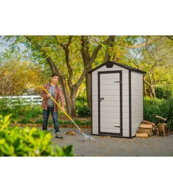 Clearance Casetta da giardino "manor 4x3" in resina colore beige con porta battente singola 129x103x196 cm Casette Da Giardino