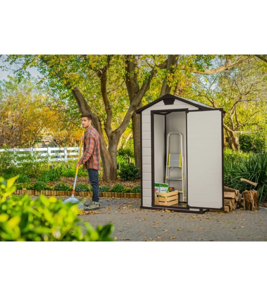 Clearance Casetta da giardino "manor 4x3" in resina colore beige con porta battente singola 129x103x196 cm Casette Da Giardino