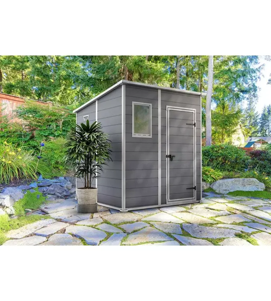 Casette Da Giardino-Keter Casetta da giardino "manor pent 6x6" in resina colore grigio con porta battente singola 183,5x185x200 cm