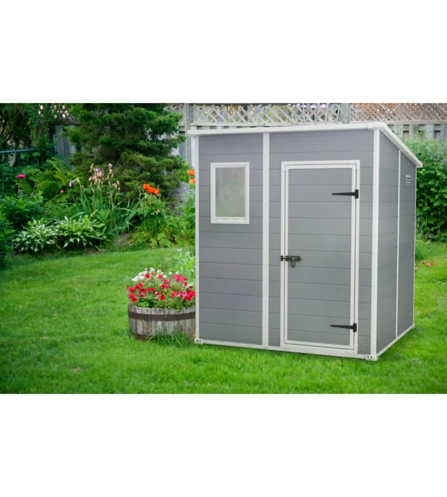 Casette Da Giardino-Keter Casetta da giardino "manor pent 6x6" in resina colore grigio con porta battente singola 183,5x185x200 cm