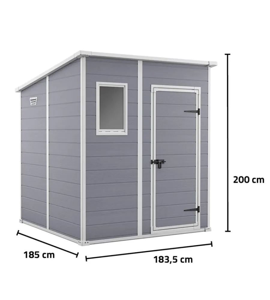 Casette Da Giardino-Keter Casetta da giardino "manor pent 6x6" in resina colore grigio con porta battente singola 183,5x185x200 cm