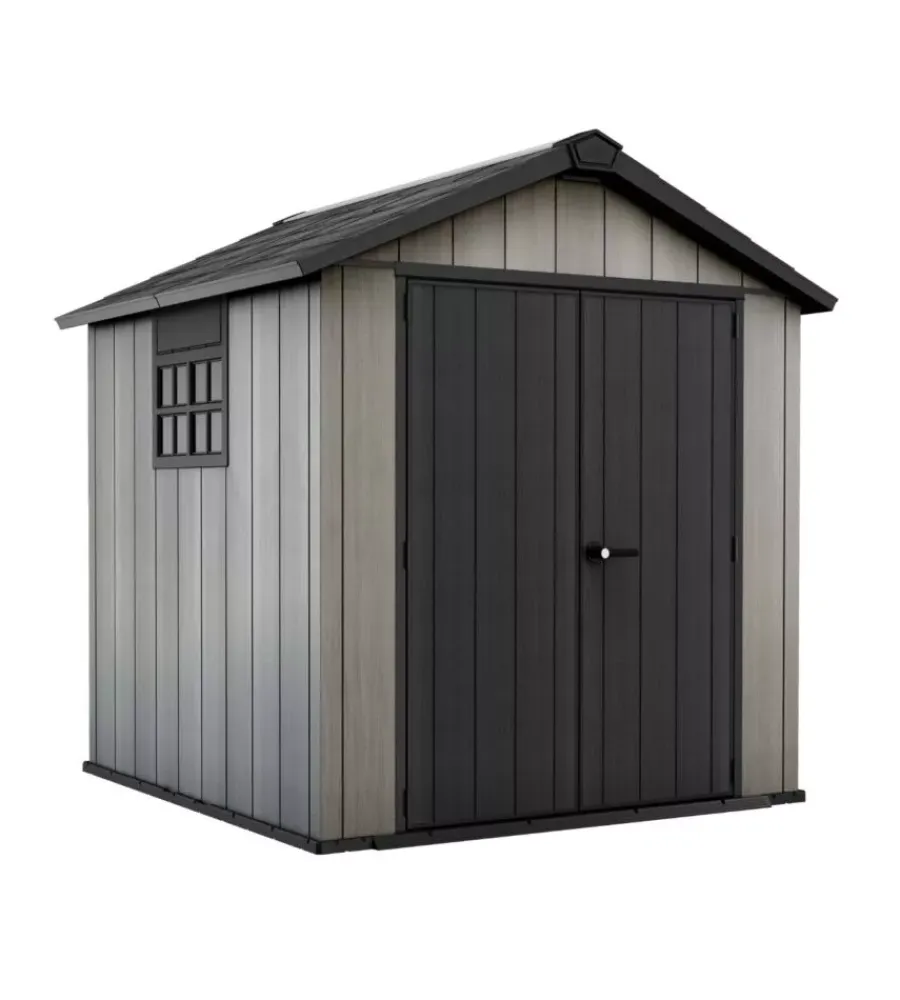 Casette Da Giardino-Keter Casetta da giardino "oakland 757" in duotech colore grigio con porta battente doppia 229x223,5x242 cm