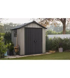 Casette Da Giardino-Keter Casetta da giardino "oakland 757" in duotech colore grigio con porta battente doppia 229x223,5x242 cm
