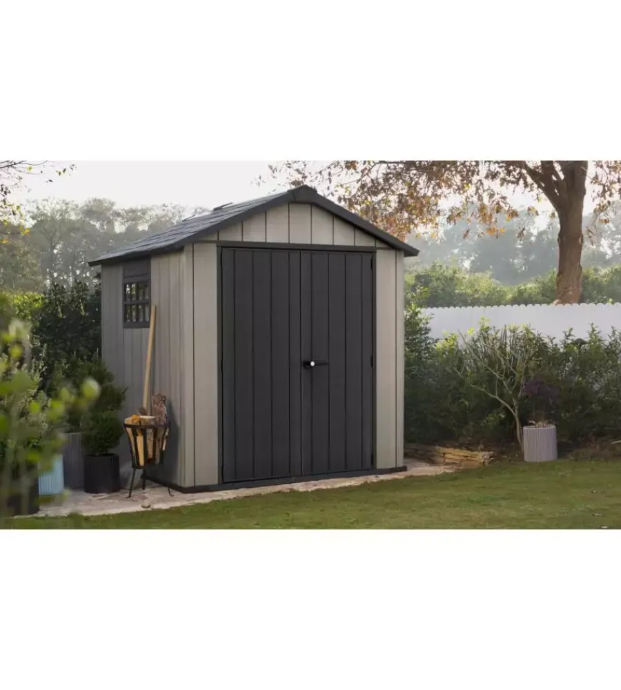 Casette Da Giardino-Keter Casetta da giardino "oakland 757" in duotech colore grigio con porta battente doppia 229x223,5x242 cm