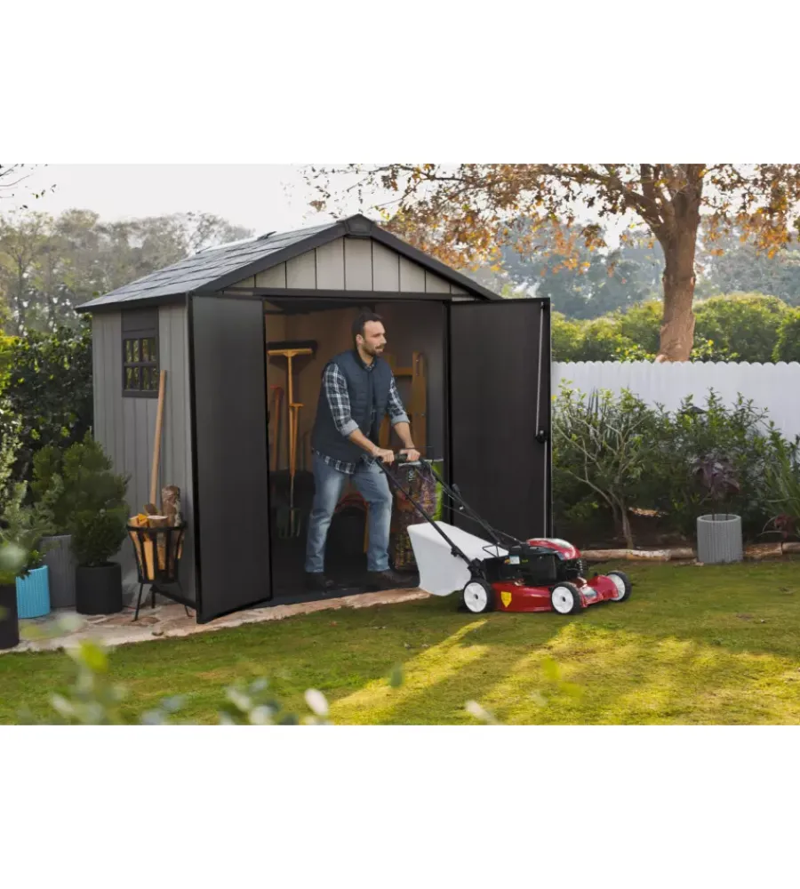 Casette Da Giardino-Keter Casetta da giardino "oakland 757" in duotech colore grigio con porta battente doppia 229x223,5x242 cm