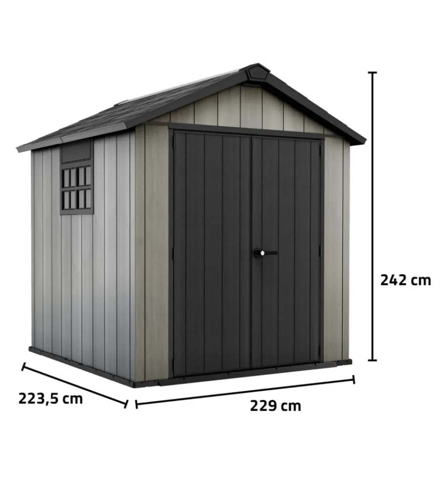 Casette Da Giardino-Keter Casetta da giardino "oakland 757" in duotech colore grigio con porta battente doppia 229x223,5x242 cm