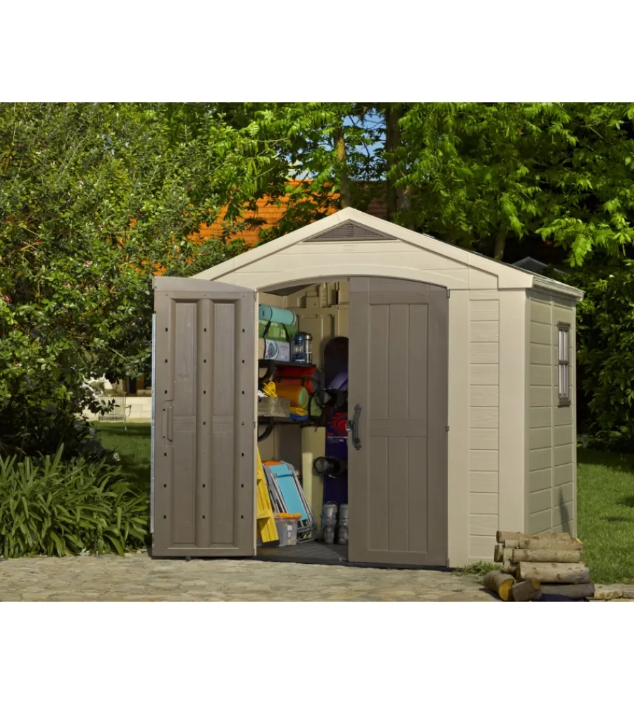 Hot Casetta da giardino "factor 8x6" in resina colore beige con porta battente doppia 256,5x182x243 cm Casette Da Giardino