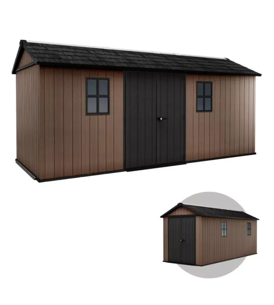 New Casetta da giardino "newton+ 7517/1775" in resina marrone doppia opzione montaggio 539x230x246 cm Casette Da Giardino