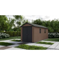 New Casetta da giardino "newton+ 7517/1775" in resina marrone doppia opzione montaggio 539x230x246 cm Casette Da Giardino