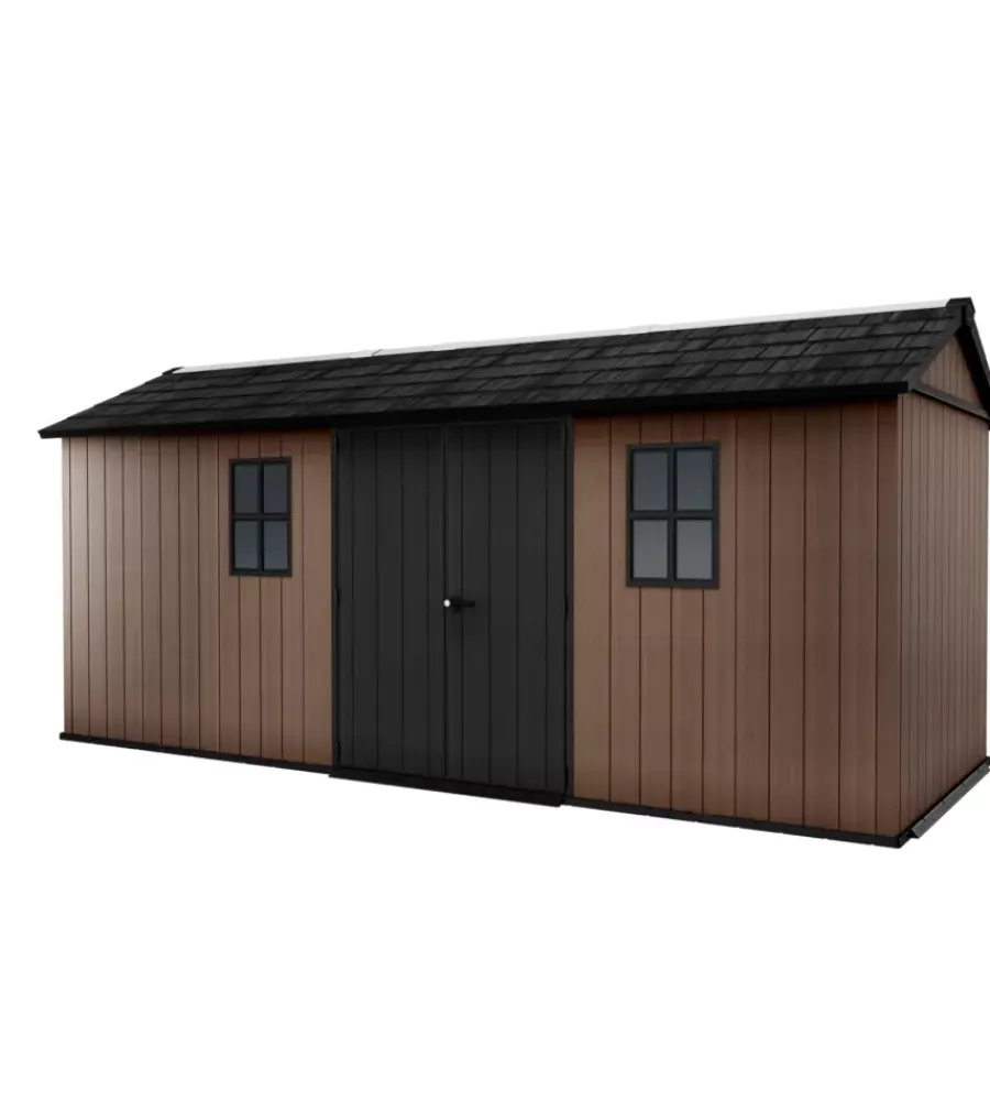 New Casetta da giardino "newton+ 7517/1775" in resina marrone doppia opzione montaggio 539x230x246 cm Casette Da Giardino