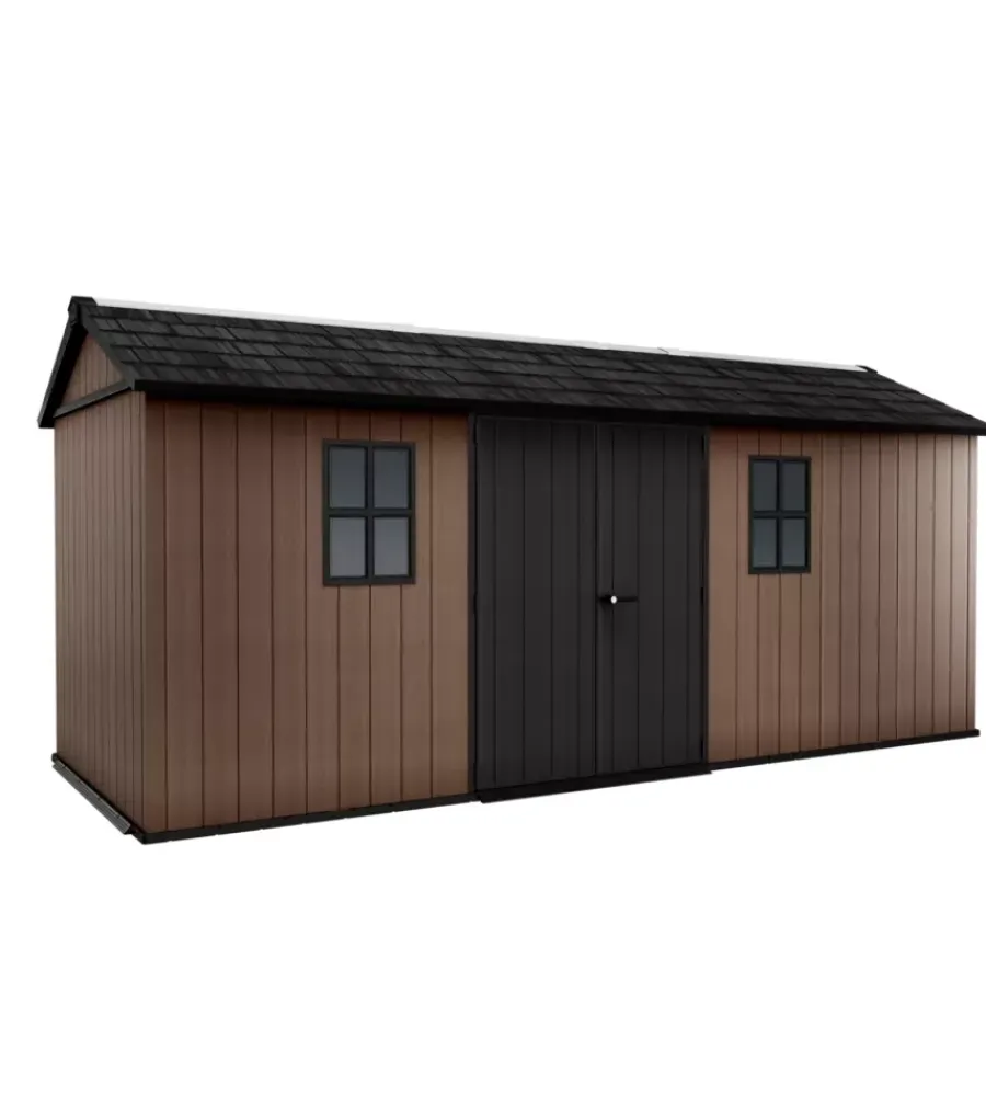 New Casetta da giardino "newton+ 7517/1775" in resina marrone doppia opzione montaggio 539x230x246 cm Casette Da Giardino