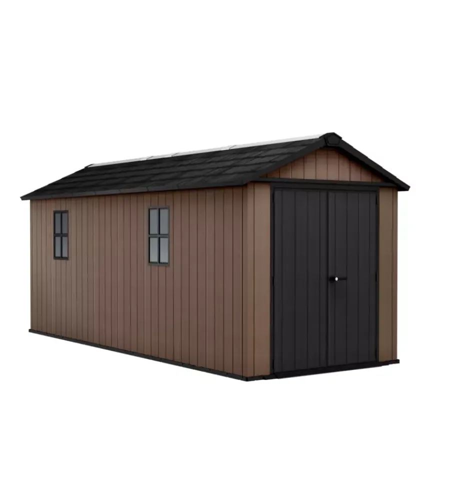 New Casetta da giardino "newton+ 7517/1775" in resina marrone doppia opzione montaggio 539x230x246 cm Casette Da Giardino